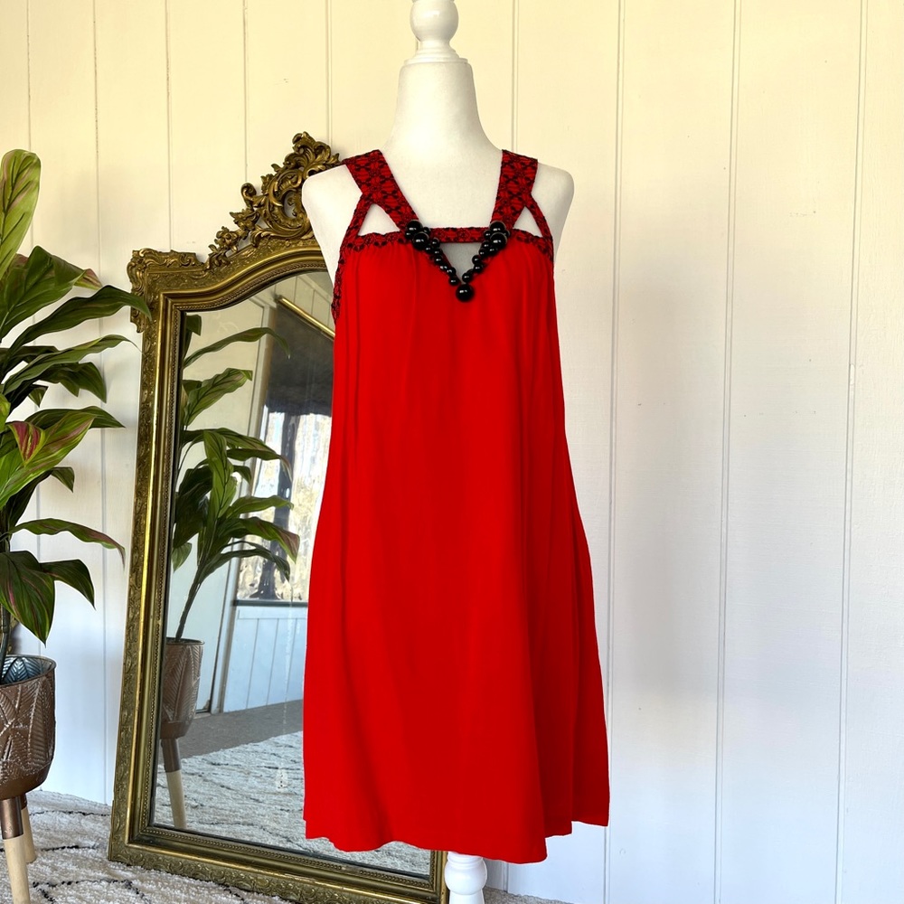 Red Shift Dress with beaded details